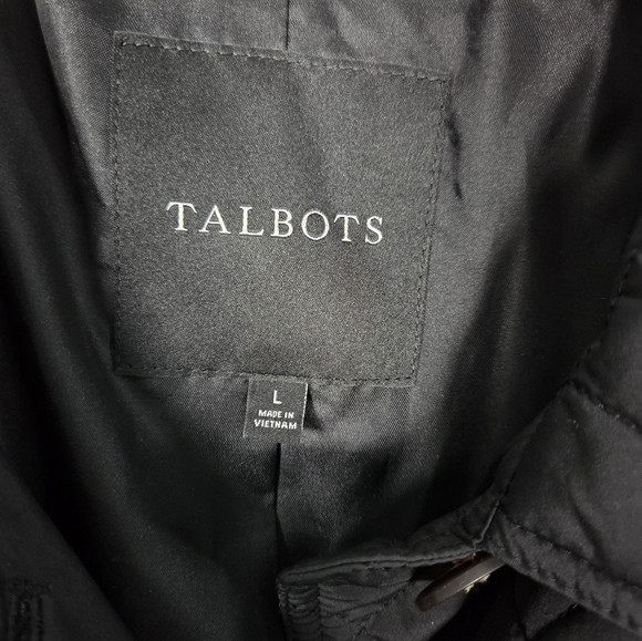 Talbots Quilted Button Up Belted Black Lightweight Jacket Women's Large Coat - Picture 4 of 5